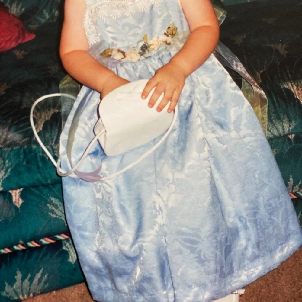 Fancy dress blue w/ lace & lace tie & flowers FLOWER GIRL QUINCINERA SISTER